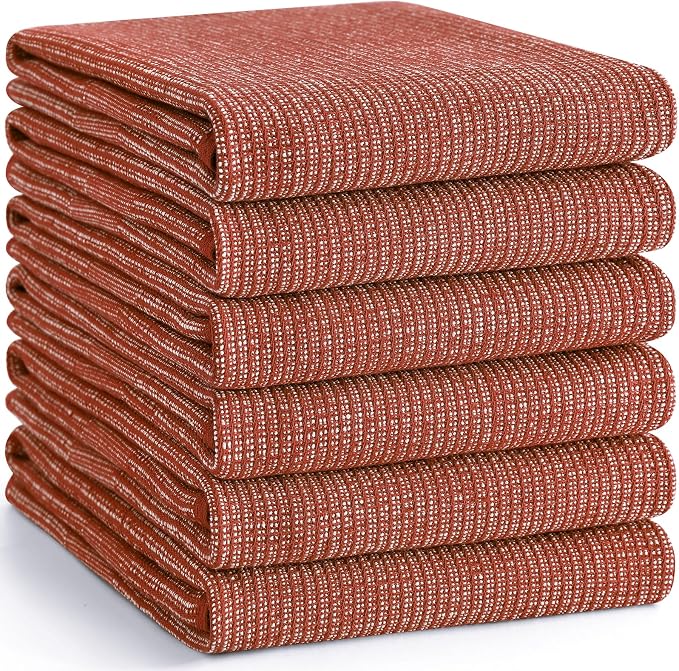 Homaxy 380 GSM Cotton Premium Kitchen Towels 6 Pack, 18"x 28", Rust | Flat and Terry Dish Towels, Highly Absorbent Tea Towel Set with Hanging Loop, Soft Utility Kitchen Hand Towels - Image 8