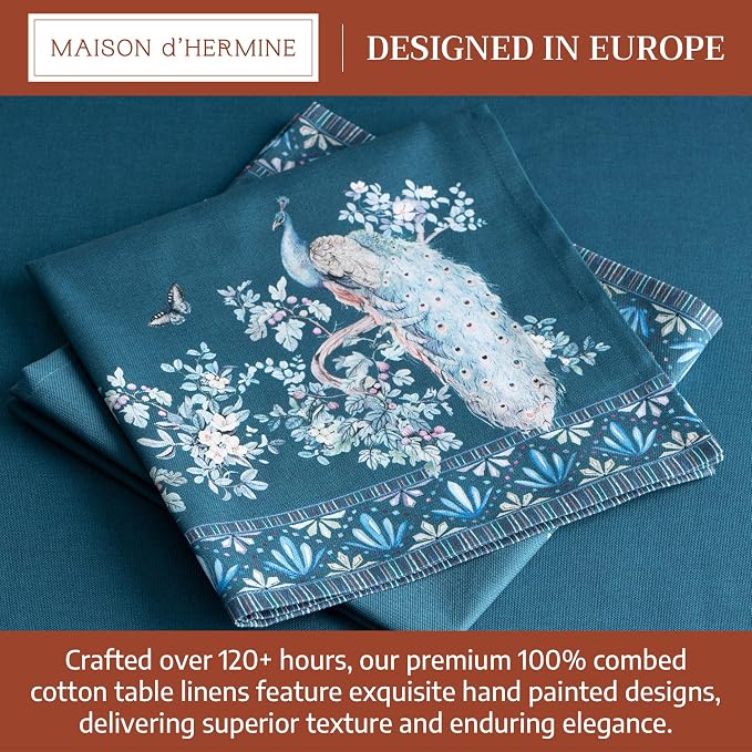 Maison d' Hermine Cloth Napkins Set of 4 100% Combed Cotton (20" x 20") | Everyday Square Napkins Cloth Washable Dinner Party Wedding Hotel Kitchen Spring Summer - Peacock Utopia - Deep Sea - Image 3