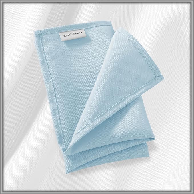 Lann's Linens Set of 12 Cloth Dinner Napkins, 17-inch Polyester Napkins, Washable and Reusable Fabric for Weddings, Hotels, Restaurants - Baby Blue - Image 6