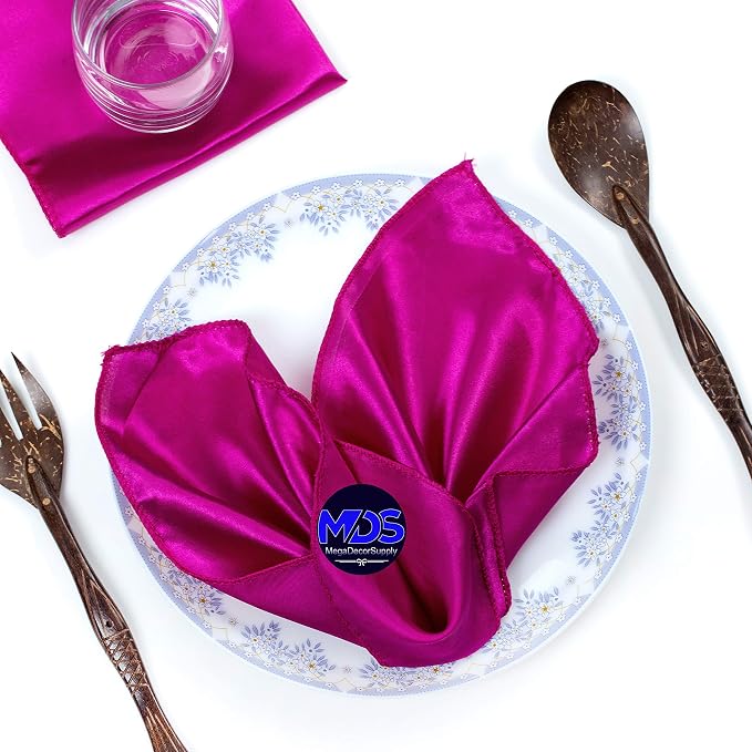 Set of 100 PCS Satin Napkin 12x12 Inch Square, Dinner Table Napkins for Wedding, Bulk Silky Sateen Cloth Napkins for Restaurant Banquet Graduation Birthday Party Decoration - Magenta Violet by MDS