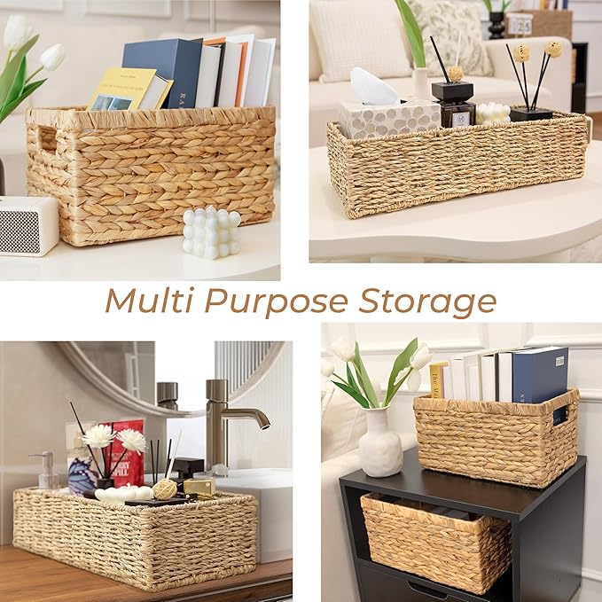 HOMESTEAD 2-Pack Rectangular Seagrass Storage Baskets with Built-In Handles, Handwoven Wicker Baskets for Pantry, Shelf, Closet & Bathroom Organization, 16 × 6.75 × 4.25 in - Image 3