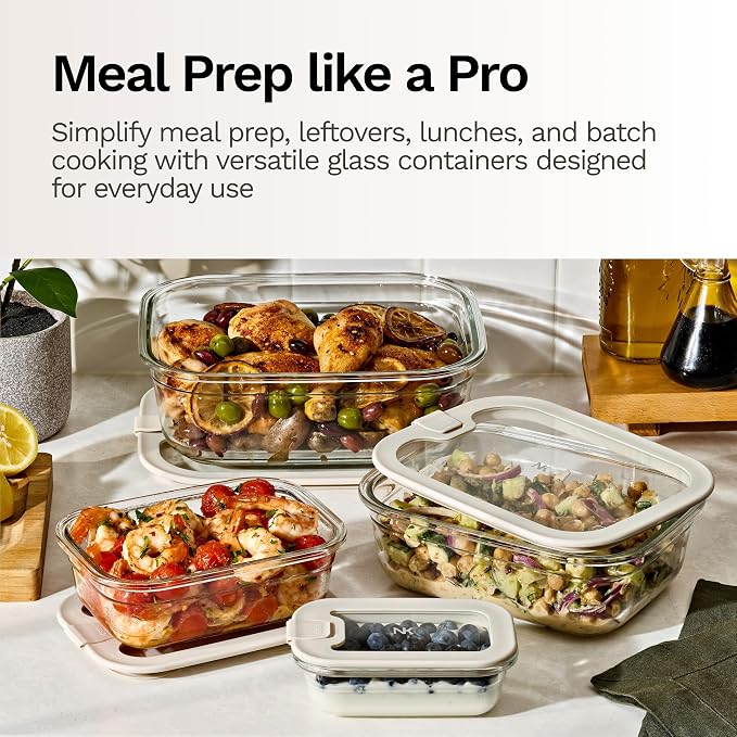 Naked Kitchen 8-Piece Food Storage Containers with Lids – Nesting Borosilicate Glass Meal Prep Containers with Leak-Proof Airtight Seal – BPA Free, Microwave, Oven, Freezer & Dishwasher Safe – Green - Image 2