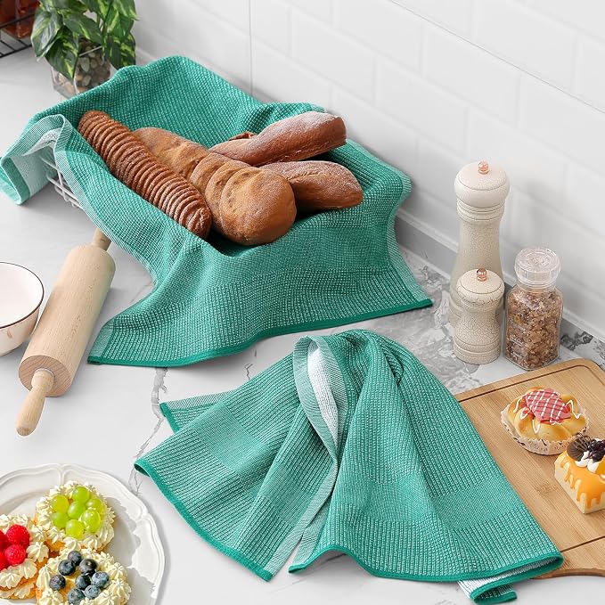 Homaxy 380 GSM Cotton Premium Kitchen Towels 6 Pack, 18"x 28", Mix | Flat and Terry Dish Towels, Highly Absorbent Tea Towel Set with Hanging Loop, Soft Kitchen Hand Towels, Grey/Green/Khaki - Image 6