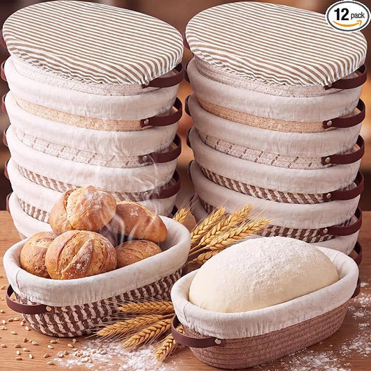 Gisafai 12 Set Banneton Bread Proofing Baskets Bulk 10 Inch Oval Cotton Rope Artisan Sourdough Bread Banneton Dough Proofing Bowls with Cloth Liners and Covers for Homemade Baking Bakery by Gisafai
