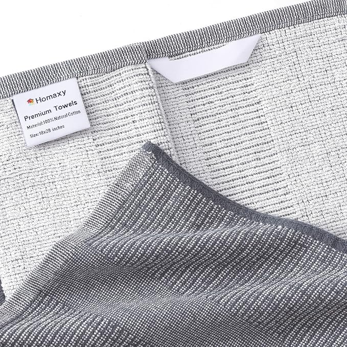 Homaxy 380 GSM Cotton Premium Kitchen Towels 3 Pack, 18"x 28", Grey | Flat and Terry Dish Towels, Highly Absorbent Tea Towel Set with Hanging Loop, Soft Utility Kitchen Hand Towels - Image 2