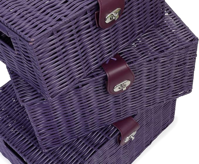 ARPAN Set of 3 Resin Woven Utility Storage Basket Box With Lid & Lock (Purple) - Image 8