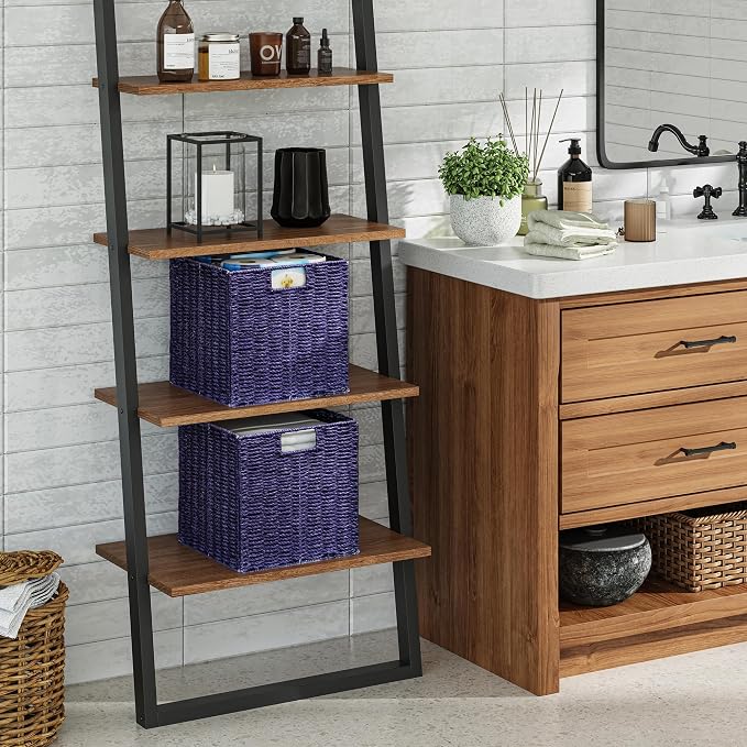 Wicker Storage Basket, Set of 2 Hand-Woven Wicker Basket, 11 inch Storage Basket, Foldable Cube Storage Organizer Bins, Storage Baskets for Organizing Shelves Decor, Purple (11″×11″×11″) - Image 5