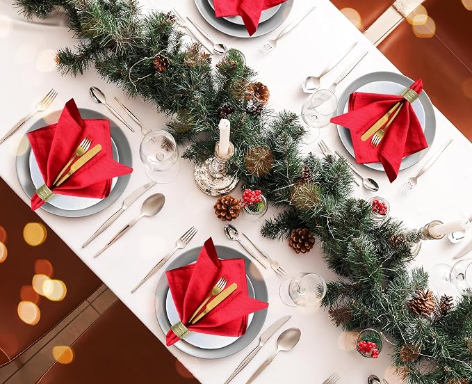 Ruvanti Cloth Napkins Set of 12, 18x18 Inches Napkins Cloth Washable, Soft, Durable, Absorbent, Cotton Blend. Table Dinner Napkins Cloth for Hotel, Weddings, Dinner, Christmas Parties - Red - Image 3