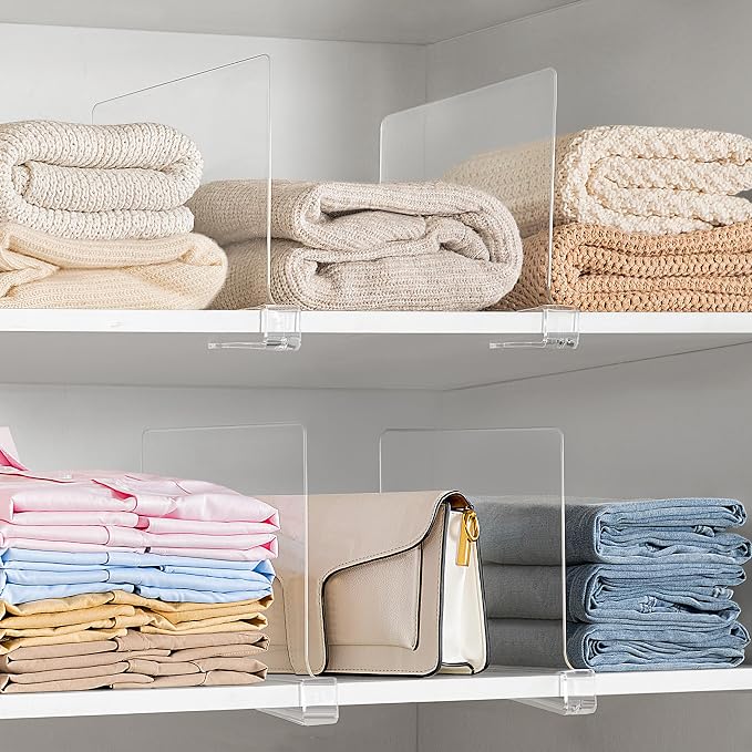 HBlife 36 Pack Clear Shelf Dividers, Vertical Purse Organizer for Closet Perfect for Sweater, Shirts, Handbags in Bedroom and Kitchen, Adjustable Acrylic Bookshelf for Organization - Image 6