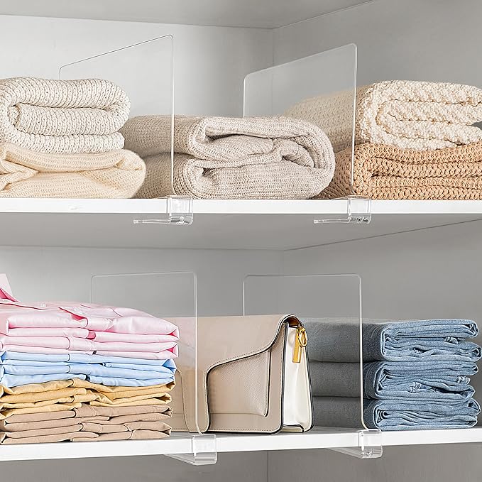 HBlife    [  ] Clear Shelf Dividers, 2 Pack Purse Organizer for Closet Perfect for Sweater, Shirts, Handbags, Acrylic Bookshelf for Organization - Image 9