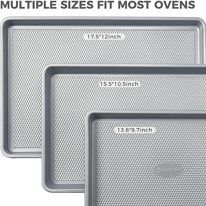 Naturally Non Toxic Baking Sheet Pan Set of 3, Heavy Duty Aluminized Steel Cookie Sheets, Half/Quarter/Jelly Roll Pans with Textured Nonstick Surface, Free of PTFE & PFOA - Image 6