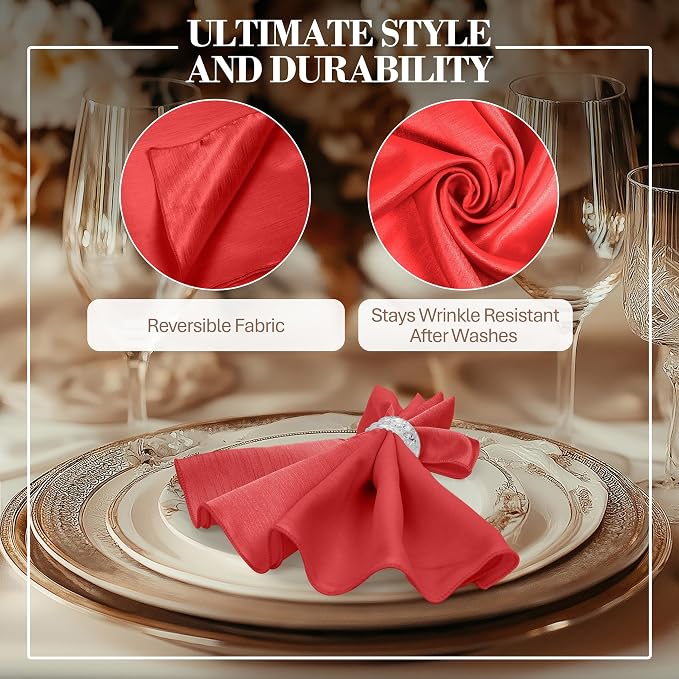 17x17-Inch Shantung Cloth Napkins, Holiday Red, Set of 36 - Image 3