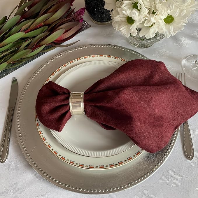 Linen Napkins –100% French Flax – Stonewashed Pure Linen Cloth Napkins - Size 18 Inch x 18 Inch – Set of 4 (Plum Burgundy) - Image 2