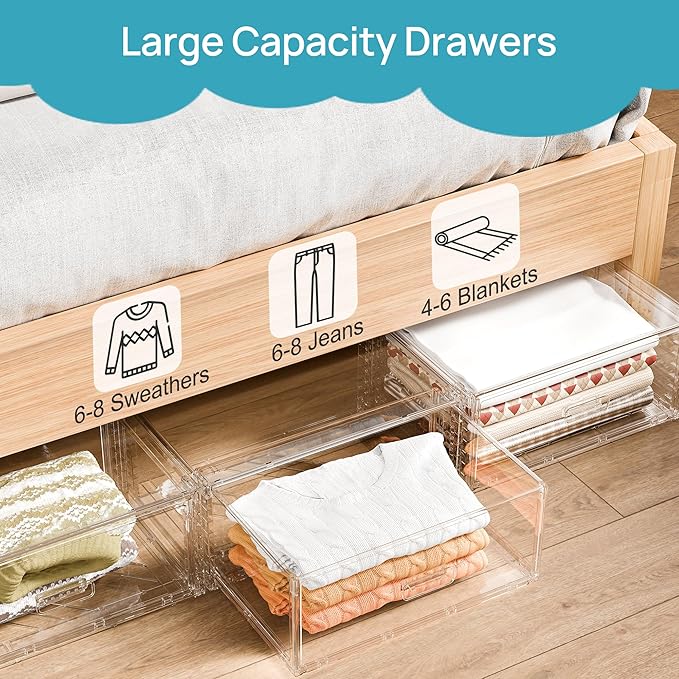Vtopmart 2 Pack Large Clear Stackable Storage Drawers for Closet, 23QT | Easily Assemble Plastic Closet Storage Bins, Dust-Proof UnderBed Organizer for Clothing Underwear T-shirt Organization - Image 5