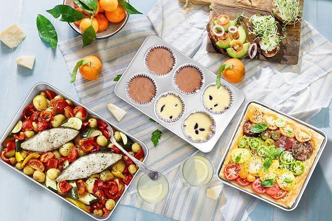 TeamFar Stainless Steel Bakeware Set of 8 | Baking Roasting Toaster Oven Pans, Lasagna/Square/Round Cake Pan, Loaf Pan & Muffin Pan, Non-Toxic & Sturdy, Dishwasher Safe - Image 5