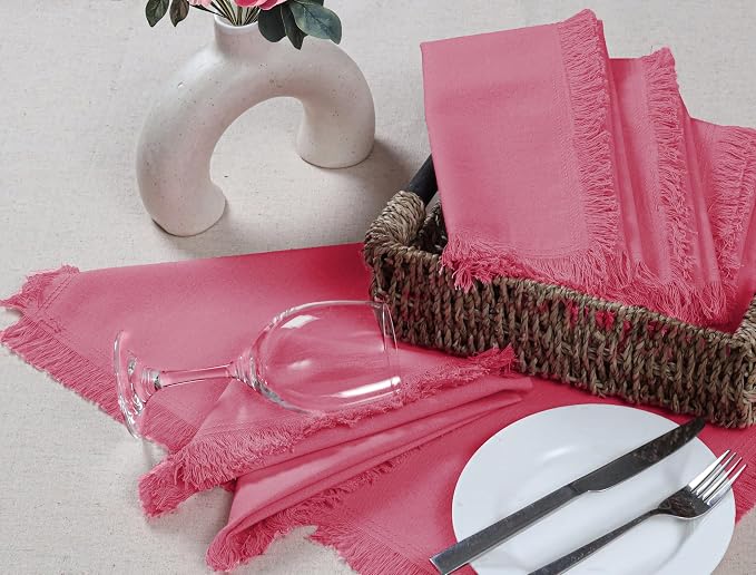 Bedding Craft Cotton Cloth Dinner Napkins Set of 12 – 18x18 Baby Pink with Frayed Selvedge Edges – Reusable Machine Washable Fabric Napkins for Weddings, Baby Showers, Parties & Dining - Image 3