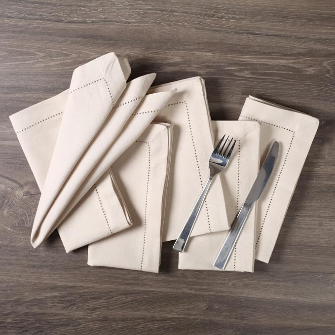 Bedding Craft Cotton Linen Cloth Dinner Napkins Set of 12 – 18x18 Flax Oatmeal Hemstitched – Machine Washable Reusable Fabric Napkins for Weddings, Parties & Events - Image 7
