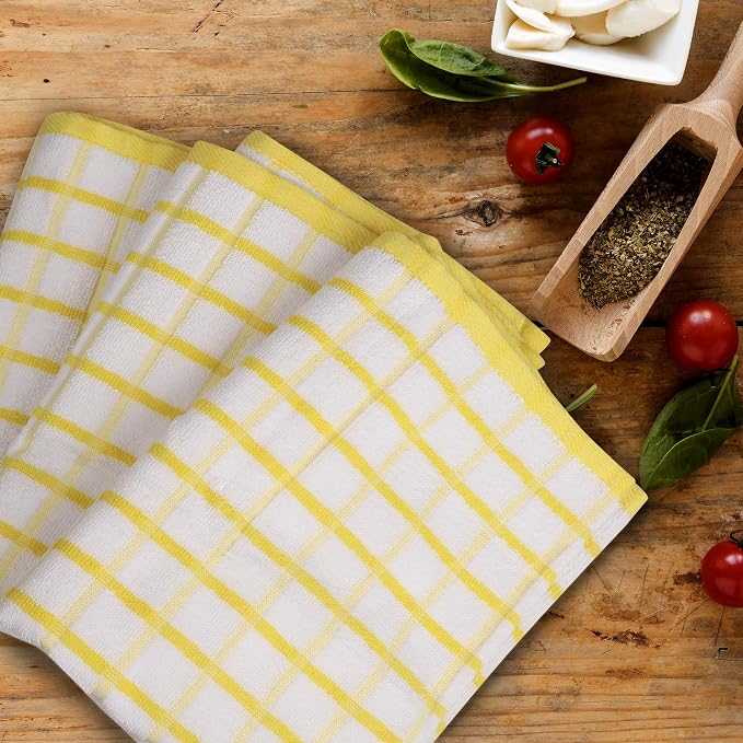 Urban Villa Kitchen Towels Cotton Dish Towels 20”x30” (Set of 3) Yellow Wht - Image 4