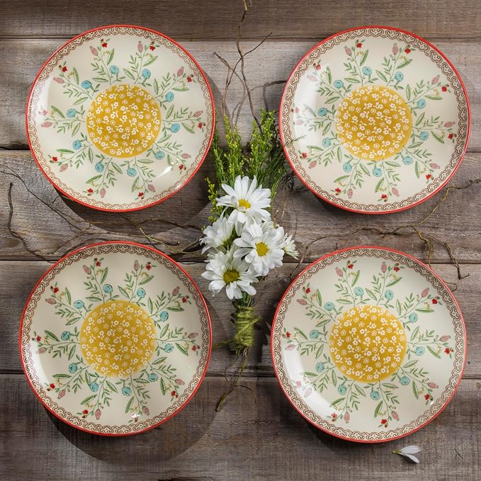 Euro Ceramica Ella Salad Plate Set of 4, Sanganer Floral Design - Image 3