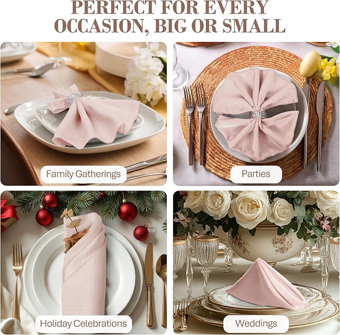 17x17-Inch Shantung Cloth Napkins, Ice Pink, Set of 24 | Bulk Case of 2 Dozen, Satin, Square, 100% Polyester Fabric, Reversible, Faux Dupioni Silk Reverse Side, Machine Washable - Image 4