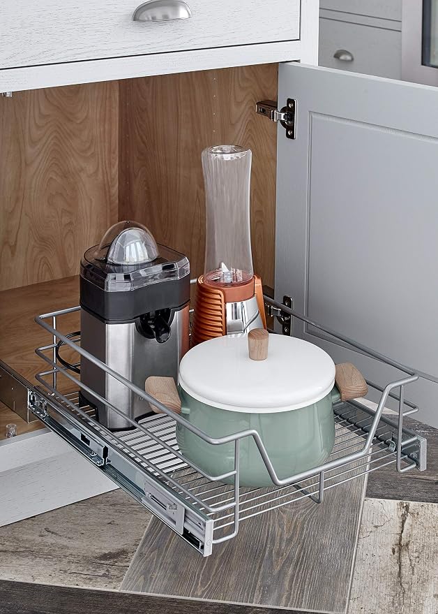 ClosetMaid 32100 Premium 14.5-Inch Wide Kitchen Single Tier Cabinet Pull Out Basket, Platinum - Image 4
