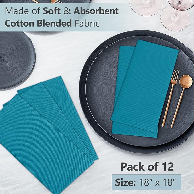 Ruvanti Cloth Napkins Set of 12, 18x18 Inches Napkins Cloth Washable, Soft, Durable, Absorbent, Cotton Blend. Table Dinner Napkins Cloth for Hotel, Lunch, Restaurant, Weddings, Events, Parties - Teal - Image 5