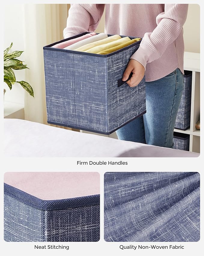 SONGMICS Storage Cubes, 11-Inch Non-Woven Fabric Bins with Double Handles, Set of 6, Closet Organizers for Shelves, Foldable, for Clothes, Misty Blue UROB026I01 - Image 5