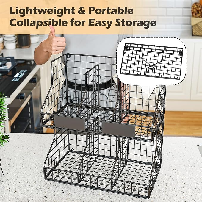 2 Pack Pantry Organizers and Storage Shelf Canned Food Organizer | Stackable, Metal Wire, 4 Adjustable Dividers, Holds 60+ Cans, Space-Saving, Can Goods Organizer, for Cabinet Kitchen - Image 5
