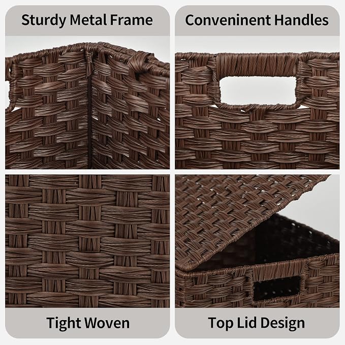Granny Says Wicker Baskets with Lids, Decorative Storage Boxes With Lids | Woven Baskets With Lids, Wicker Baskets For Storage, Decorative Storage Boxes, Woven Stackable Basket with Lid for Organizing - Image 5