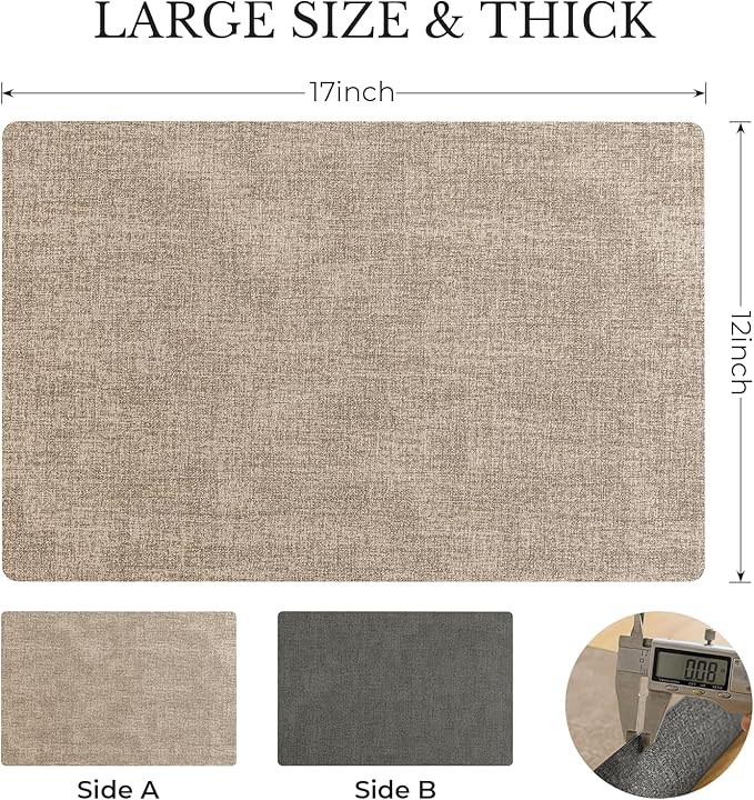 Romanstile Vinyl Placemats Set of 6, Reversible Faux Leather Heat Resistant Wipeable Table Mats, Waterproof Washable Non-Slip Table Placemats for Dining/Kitchen/Party/Outdoor (Grey Khaki, 12" x 17") - Image 4