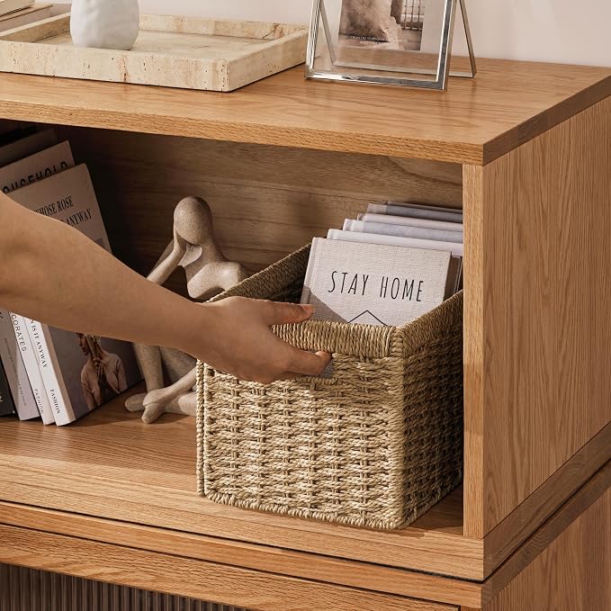 joybest Wicker Baskets for Shelves, Hand-woven Storage Baskets Natural | 13.4L x 8.3W x 7.1H inch for Pantry, Kichen Organizing, Foldable Rectangular Bin with Handles, 4-pack - Image 6