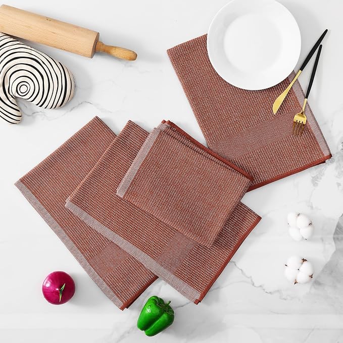 Homaxy 380 GSM Cotton Premium Kitchen Towels 8 Pack, 18"x 28", Rust | Flat and Terry Dish Towels, Highly Absorbent Tea Towel Set with Hanging Loop, Soft Utility Kitchen Hand Towels - Image 5