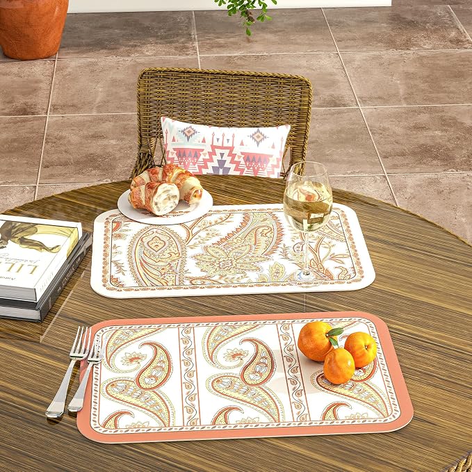 Designer Paisley PVC Placemats Set of 6, Red Classic Pattern Rectangular Placemat, Waterproof and Heat-Resistant Paisley Style,Decoration for Kitchen,Party,Dinning, New Year,12"*17" - Image 3
