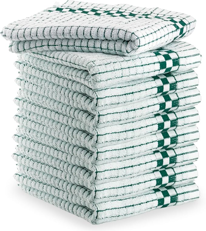 XLNT Highly Absorbent Kitchen Dish Towels 100% Cotton 18x28 inch – Ultra-Thick Dishcloths – Premium Weave for Drying & Cleaning – Soft, Durable & Lint-Free – Pack of 9 Green - Image 8