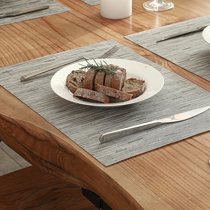 Leetaltree Silver Placemats Set of 8 - Heat Resistant Non-Slip Place mats for Dining Table, Washable Durable PVC Vinyl Woven Table Mats（Silver, 8） - Image 8