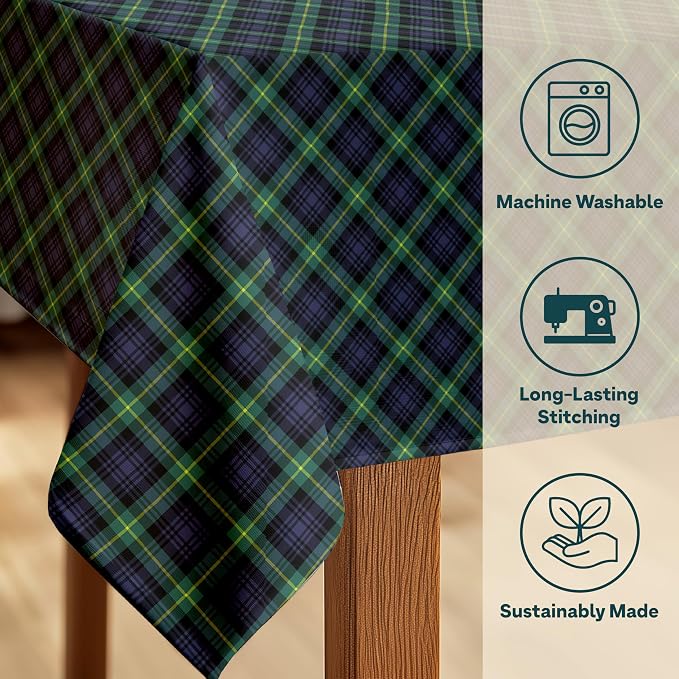 Fabric Textile Products | Blue & Green Tartan Tablecloth | Plaid Square Tablecloth | 54" x 54" | Machine Washable and Stain-Resistant for Easy Care | Made in The USA - Image 2