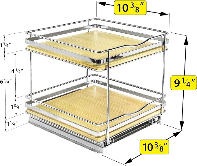 LYNK PROFESSIONAL® Élite™ Pull Out Spice Organization for Cabinets - 10-3/8 inch Wide – Spice Rack for Inside Cabinets – Wood/Chrome - Sliding Spice Rack Organizer for cabinet – Spice Rack - 2 Tier - Image 5