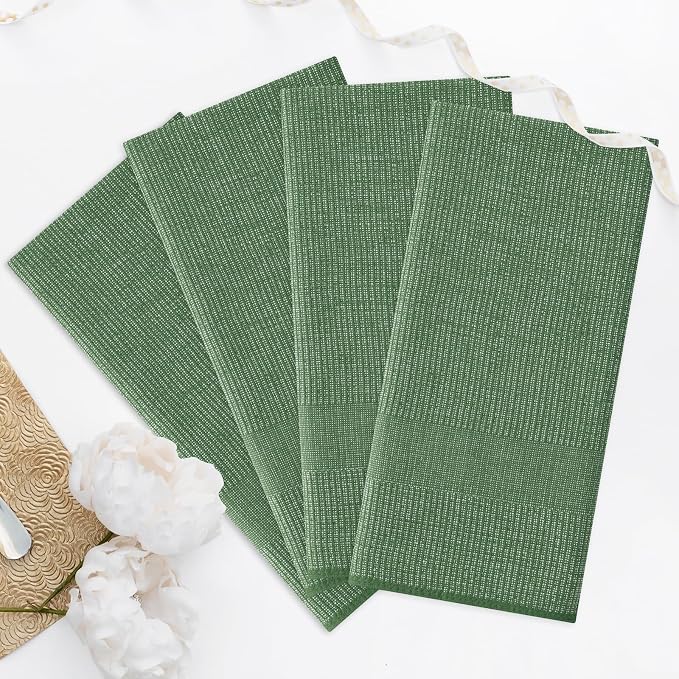 Homaxy 380 GSM Cotton Premium Kitchen Towels 3 Pack, 18"x 28", Grass Green | Flat and Terry Dish Towels, Highly Absorbent Tea Towel Set with Hanging Loop, Soft Utility Kitchen Hand Towels - Image 7