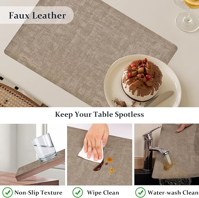 FROMHEART Faux Leather PU Placemats Set of 4 (Light Coffee,11.8" x 17") | Waterproof,Heat/Oil Stain-Resistant Table Mat–Reversible,Non-Slip,Easy to Clean Place Mats for Kitchen,Dining,Indoor/Outdoor - Image 4