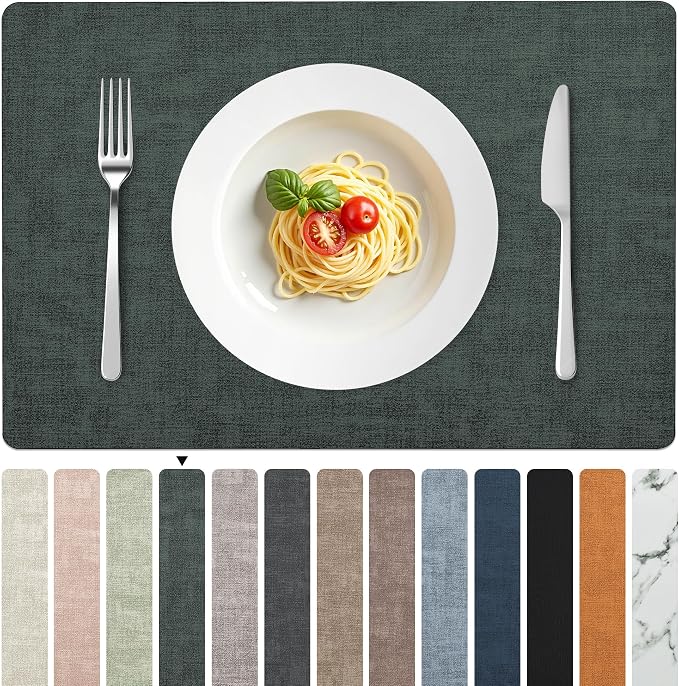 FROMHEART Faux Leather PU Placemats Set of 8 (Dark Green,11.8" x 17") | Waterproof,Heat/Oil Stain-Resistant Table Mat–Reversible,Non-Slip,Easy to Clean Place Mats for Kitchen,Dining,Indoor/Outdoor by Unknown