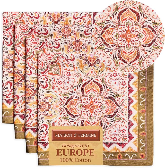 Maison d' Hermine Cloth Napkins Set of 4 Reusable 100% Cotton (20" x 20") | Everyday Square Napkins Cloth Washable Dinner Wedding Restaurant Hotel Kitchen Thanksgiving Christmas - Damask by MaisondHermine