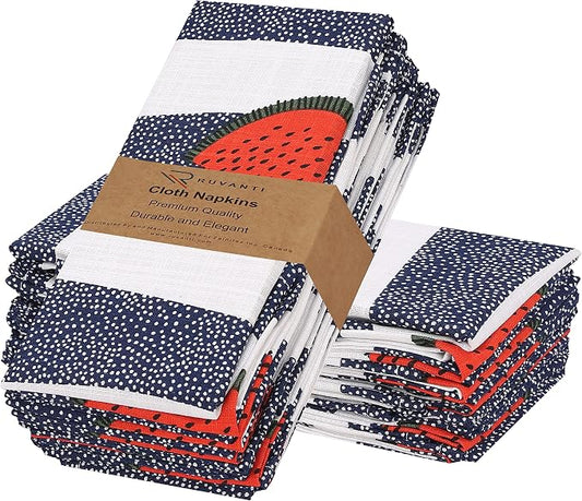 RUVANTI Cloth Napkins Set of 12 Cotton 100%, 18x18 Inches Napkins Cloth Washable, Soft, Absorbent. Cotton Napkins for Parties, Christmas, Thanksgiving, Weddings, Dinner Napkins Cloth - Watermelon by Ruvanti