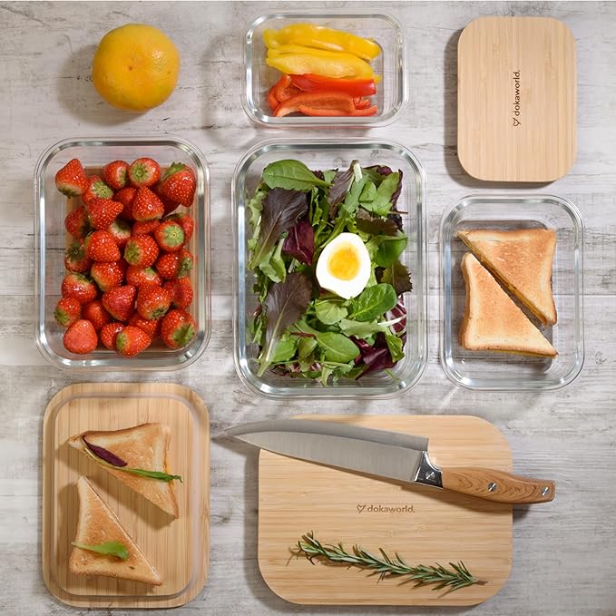 Set of 4 Stackable Space-Saving Nesting Glass Containers with Airtight Bamboo Lids - Lunch, Meal & Food Prep - Microwave & Oven Safe BPA Free Durable Heat Resistant Inert Borosilicate Glass - Image 8