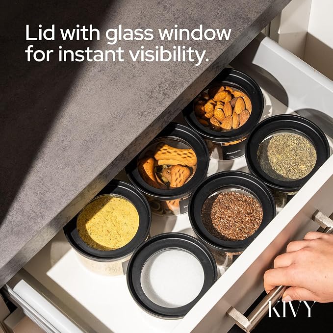 KIVY Large Glass Jar with transparent Glass Lid [100oz] Sealed glass canisters with airtight lid - Black canister - Laundry pod jar - Rice Storage jar - Flour and sugar containers - Flour Canister - Image 4