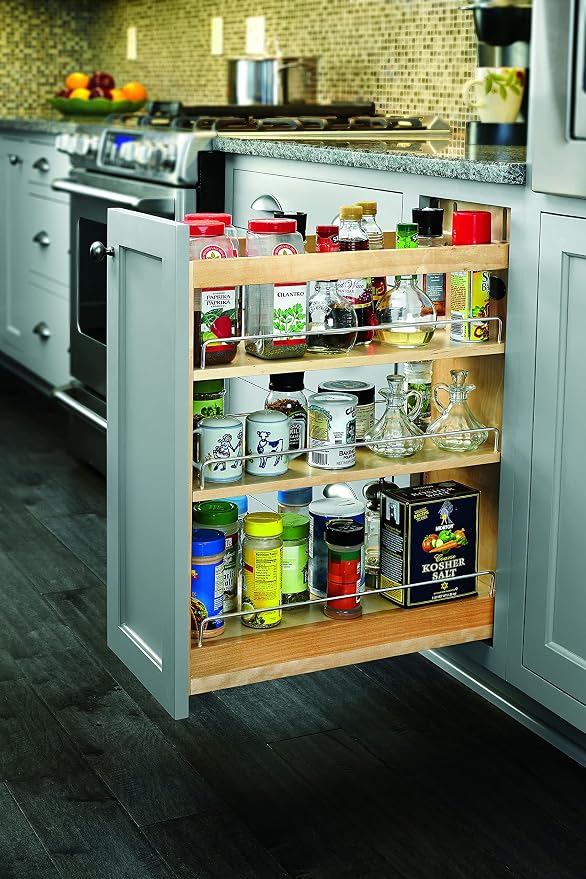 Rev-A-Shelf Maple Pullout Organizer w/Blum Soft-Close for Base Cabinets, Full Extension Slides & Adjustable Shelves, Min Opening Width of 8.5", 448-BCSC-8C - Image 9