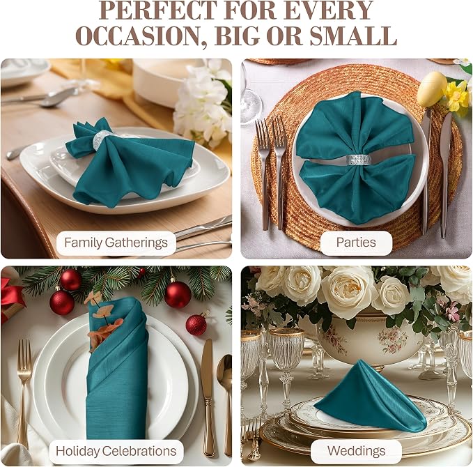 17 x 17-Inch Shantung Satin Cloth Napkins, Teal, Set of 12 | Bulk Case of 1 Dozen, Square, 100% Polyester Fabric, Reversible, Faux Dupioni Silk Reverse Side, Machine Washable, Blue - Image 4