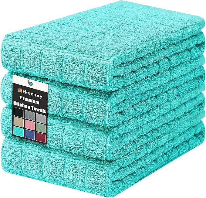 Homaxy Premium Ring Spun Cotton 390 GSM Kitchen Towels, 6 Pack, Aqua | 16" x 28" Large Dish Towels, Super Absorbent Terry Hand Towels, Soft Tea Towels with Hanging Loops by Homaxy