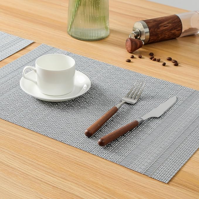 Leetaltree Lunar Grey Placemats Set of 12 - Heat Resistant Non-Slip Place mats for Dining Table, Washable Durable PVC Vinyl Woven Table Mats（Lunar Grey, 12） - Image 7