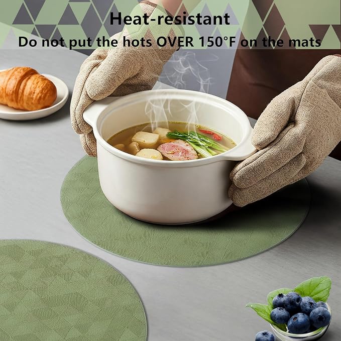 Jovono Upgraded 15" Round Placemats Set of 8, Waterproof & Oil-Proof, Non-Slip Reversible Washable Big Table Mats, Spill-Proof for Kids Families, Restaurant, Hotel, Kitchen, Indoor, Sage Green - Image 7