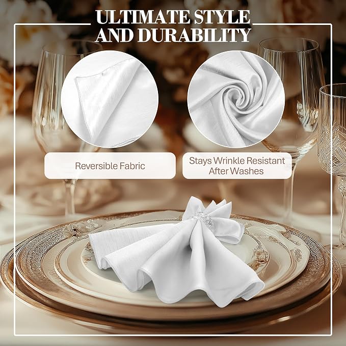 17x17-Inch Shantung Satin Cloth Napkins, Silver Set of 120 | Bulk Case of 10 Dozen, Square, 100% Polyester Fabric, Reversible, Faux Dupioni Silk Reverse Side, Machine Washable - Image 4